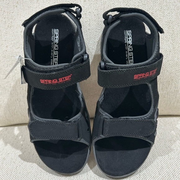 Spring Step Cilo Men Black Leather Sport Sandals  Size 40 (US 7-7.5) NWT Comfort